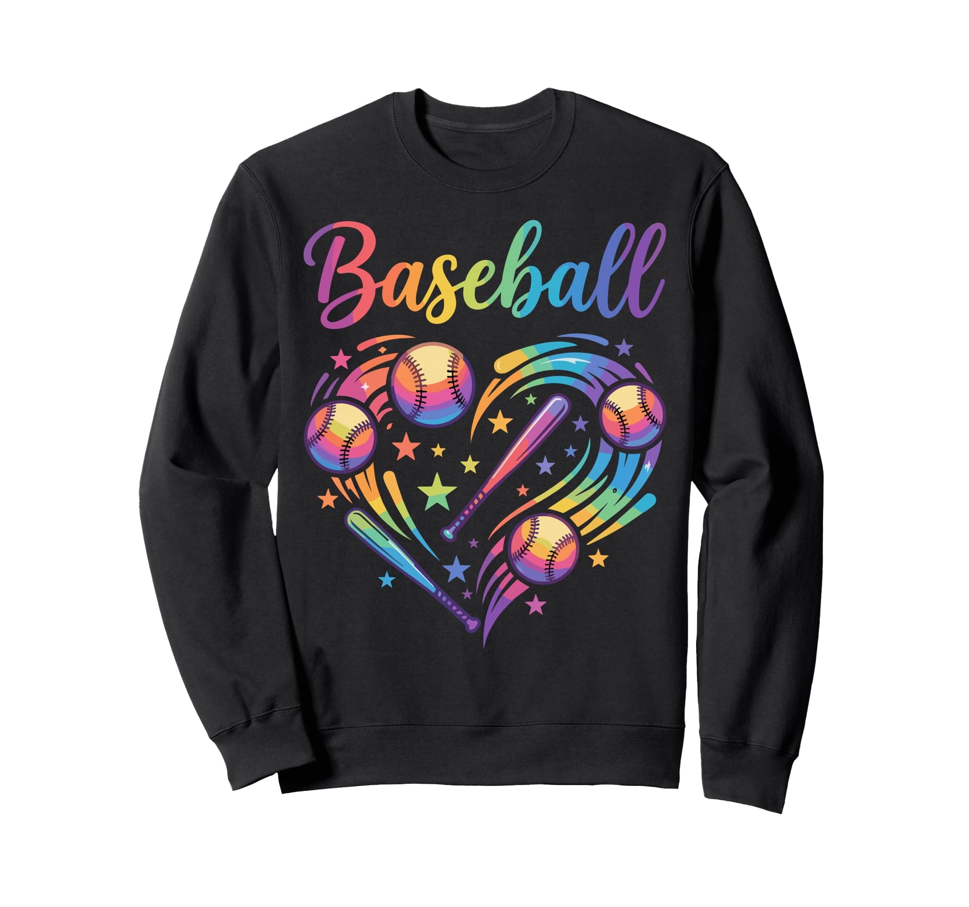 Rainbow Baseball Heart Sports Sweatshirt - Aesthetic Graphic for Adults - T-Shirt, Sweatshirt, Hoodie