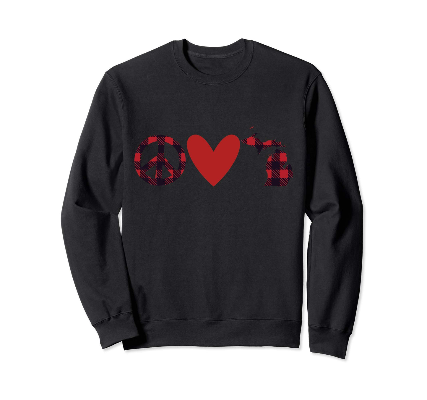 Buffalo Check Plaid Peace Love Sweatshirt - Streetwear Style Unisex - T-Shirt, Sweatshirt, Hoodie