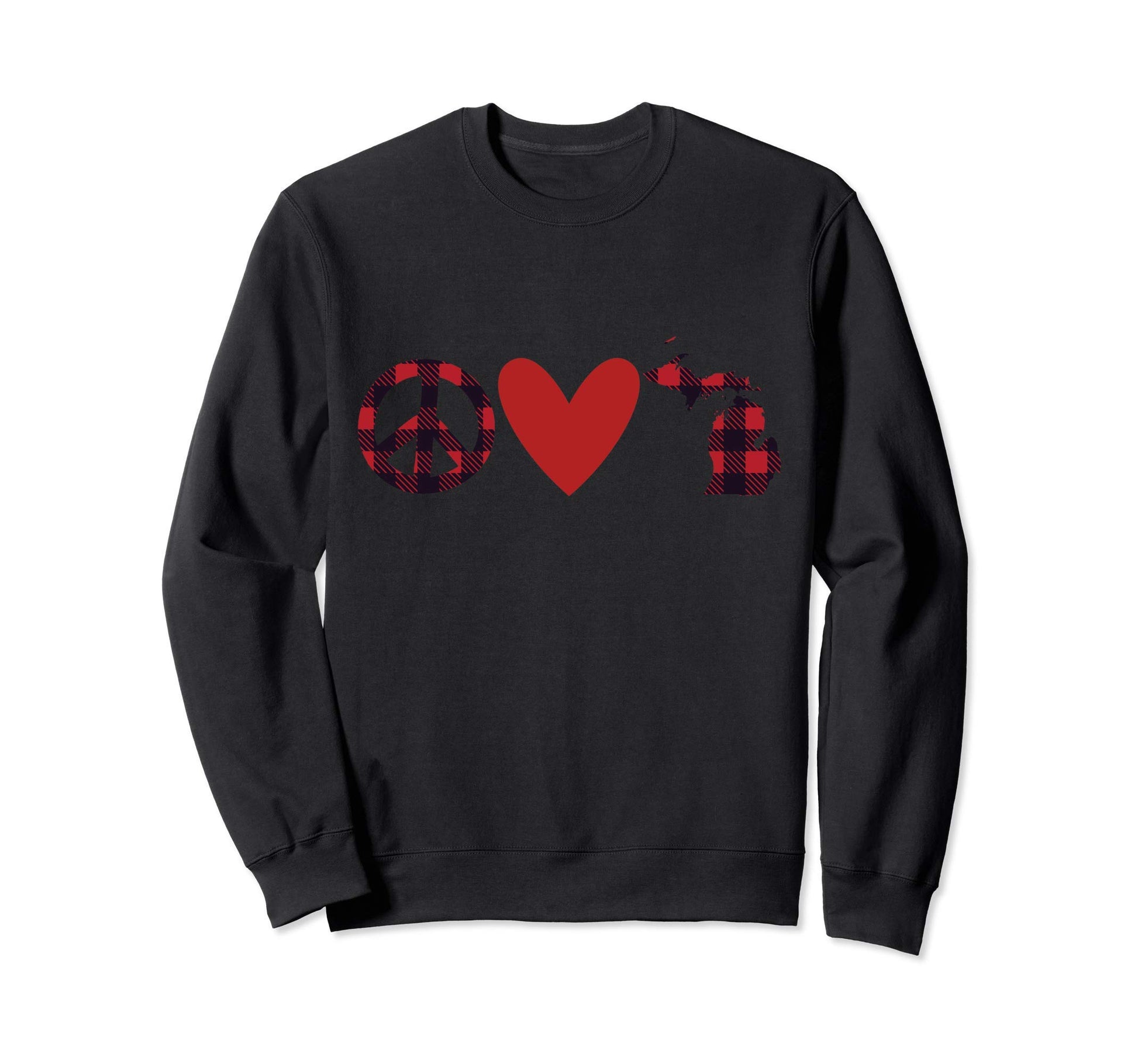 Buffalo Check Plaid Peace Love Sweatshirt - Streetwear Style Unisex - T-Shirt, Sweatshirt, Hoodie