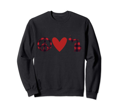 Buffalo Check Plaid Peace Love Sweatshirt - Streetwear Style Unisex - T-Shirt, Sweatshirt, Hoodie
