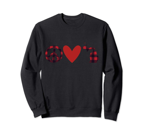 Buffalo Check Plaid Peace Love Sweatshirt - Streetwear Style Unisex - T-Shirt, Sweatshirt, Hoodie