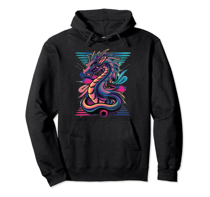 Vaporwave Dragon Aesthetic Synthwave Hoodie - Minimalist Print Men Women - T-Shirt, Sweatshirt, Hoodie