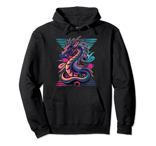 Vaporwave Dragon Aesthetic Synthwave Hoodie - Minimalist Print Men Women - T-Shirt, Sweatshirt, Hoodie
