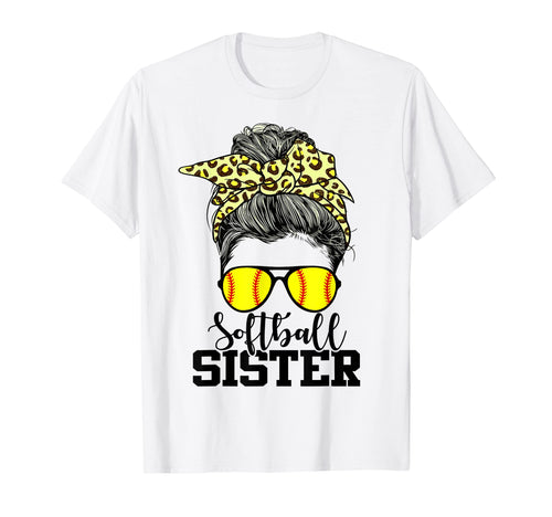 Softball Sister Messy Bun Leopard T-Shirt - Streetwear Style Unisex - T-Shirt, Sweatshirt, Hoodie