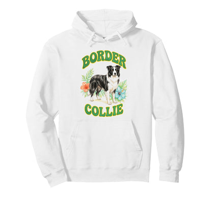 Border Collie Groovy Floral Watercolor Hoodie - Fun Novelty Design Unisex - T-Shirt, Sweatshirt, Hoodie