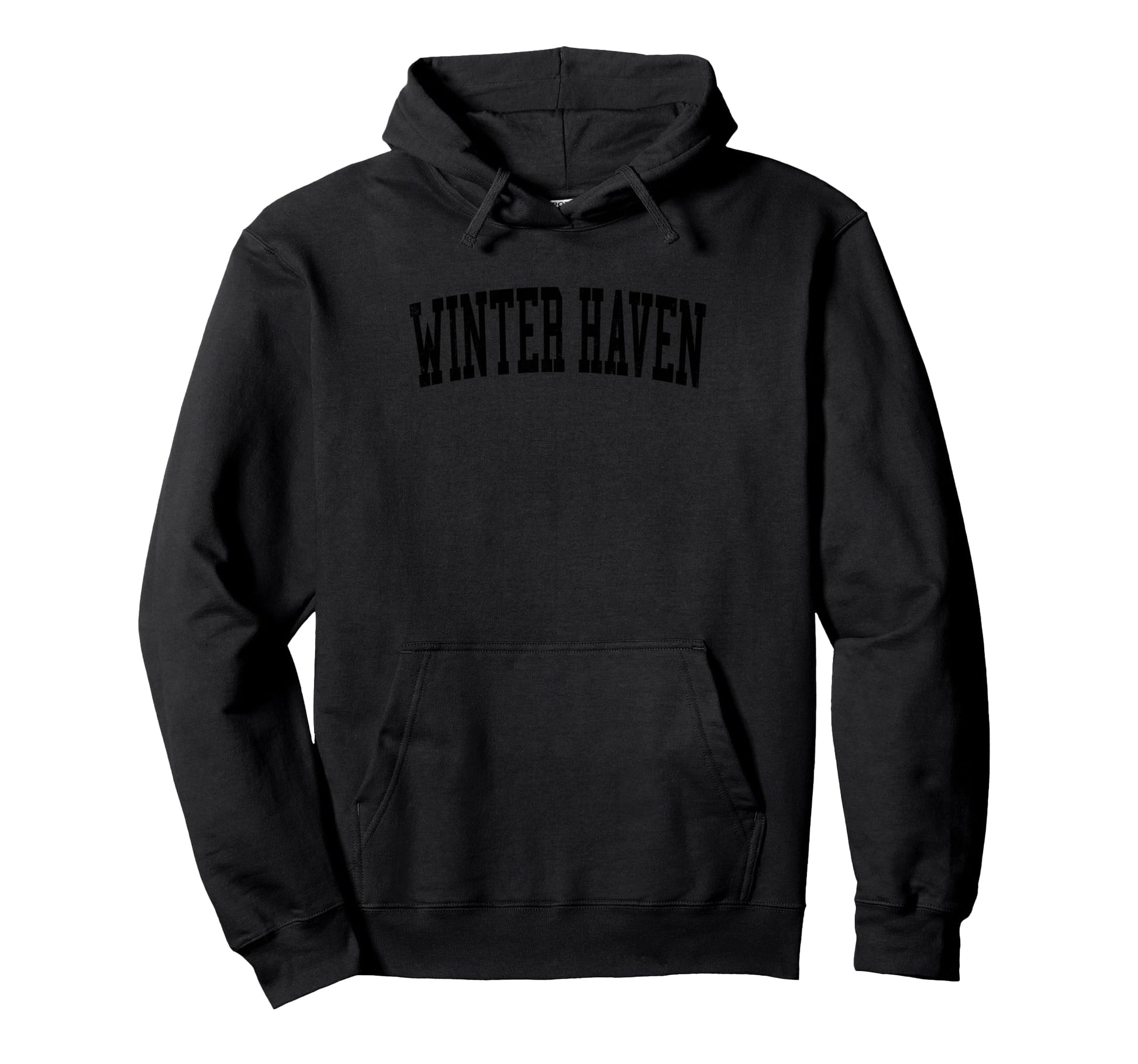 Winter Haven Fl Distressed Black Varsity Hoodie - Trendy Graphic for Adults - T-Shirt, Sweatshirt, Hoodie