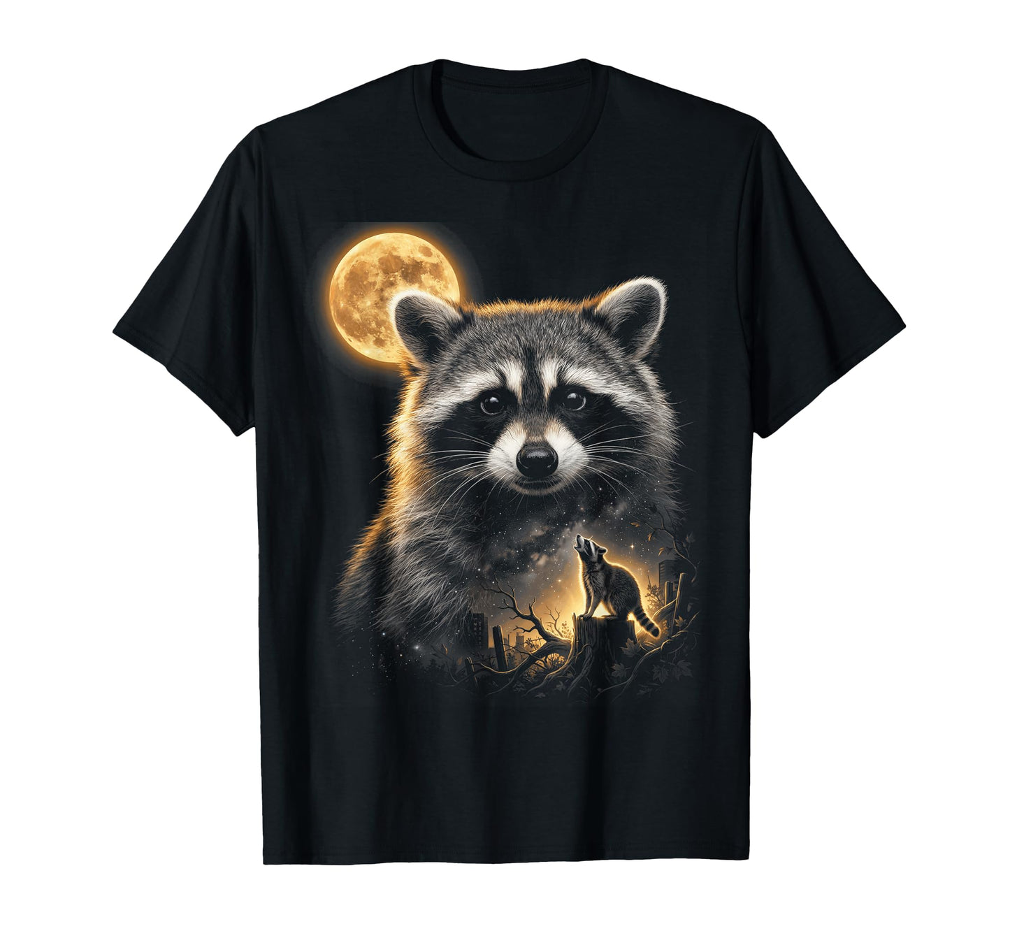 90S Raccoon Howling Moon Y2K Aesthetic T-Shirt - Streetwear Style Unisex - T-Shirt, Sweatshirt, Hoodie