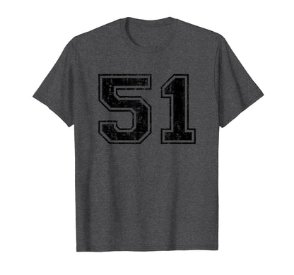 Number 51 Varsity Distressed Sport Team T-Shirt - Trendy Graphic Unisex - T-Shirt, Sweatshirt, Hoodie