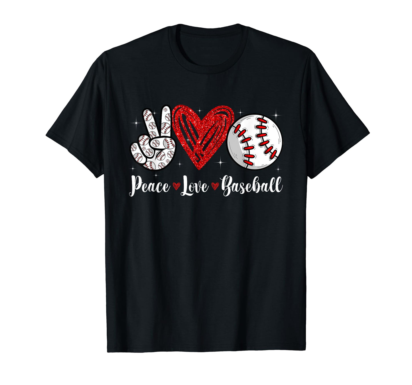 Peace Love Baseball Heart T-Shirt - Custom Art Print Men Women - T-Shirt, Sweatshirt, Hoodie