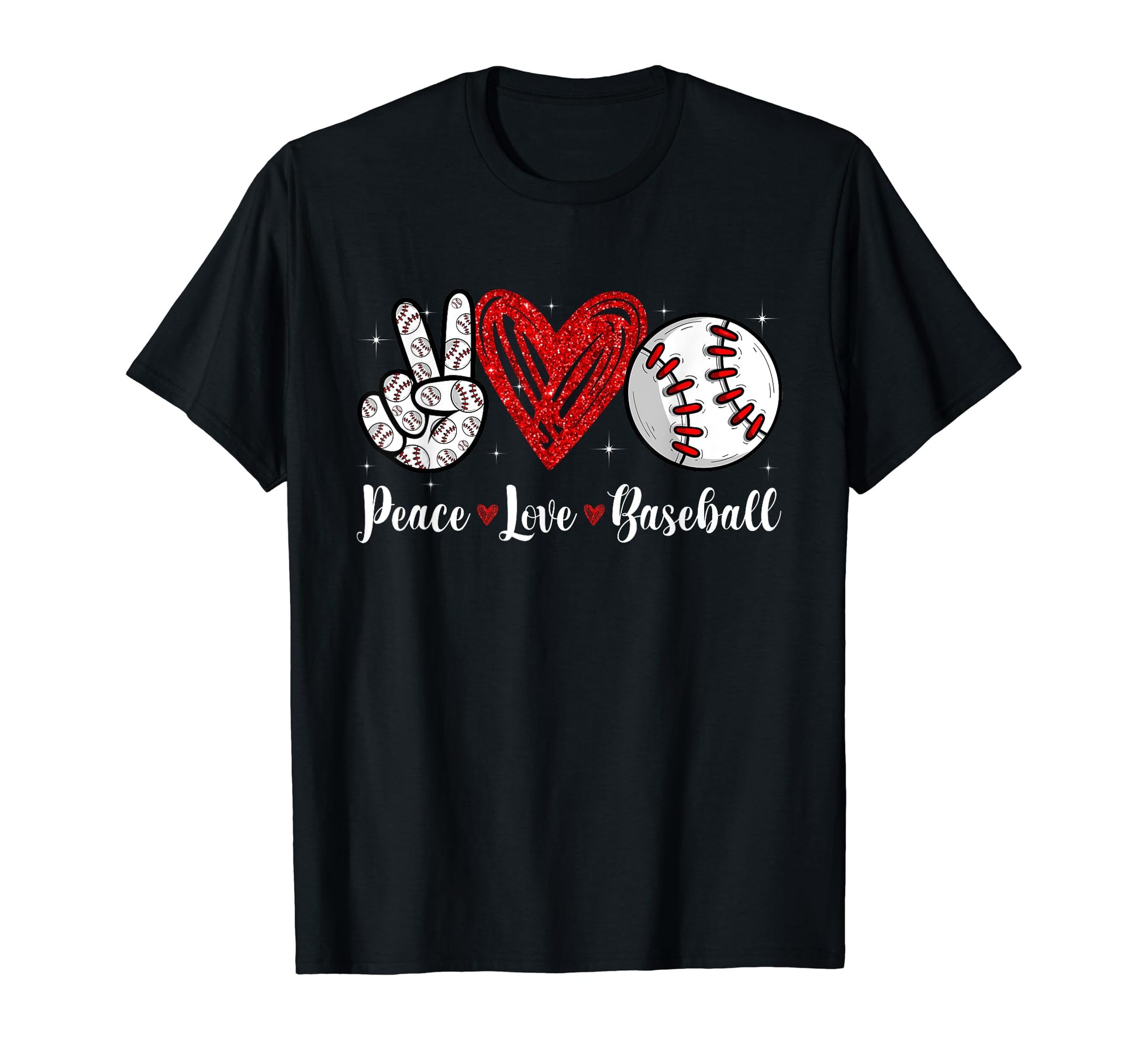 Peace Love Baseball Heart T-Shirt - Custom Art Print Men Women - T-Shirt, Sweatshirt, Hoodie