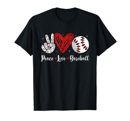 Peace Love Baseball Heart T-Shirt - Custom Art Print Men Women - T-Shirt, Sweatshirt, Hoodie