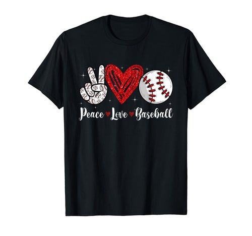 Peace Love Baseball Heart T-Shirt - Custom Art Print Men Women - T-Shirt, Sweatshirt, Hoodie