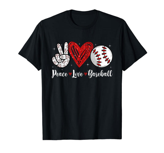 Peace Love Baseball Heart T-Shirt - Custom Art Print Men Women - T-Shirt, Sweatshirt, Hoodie