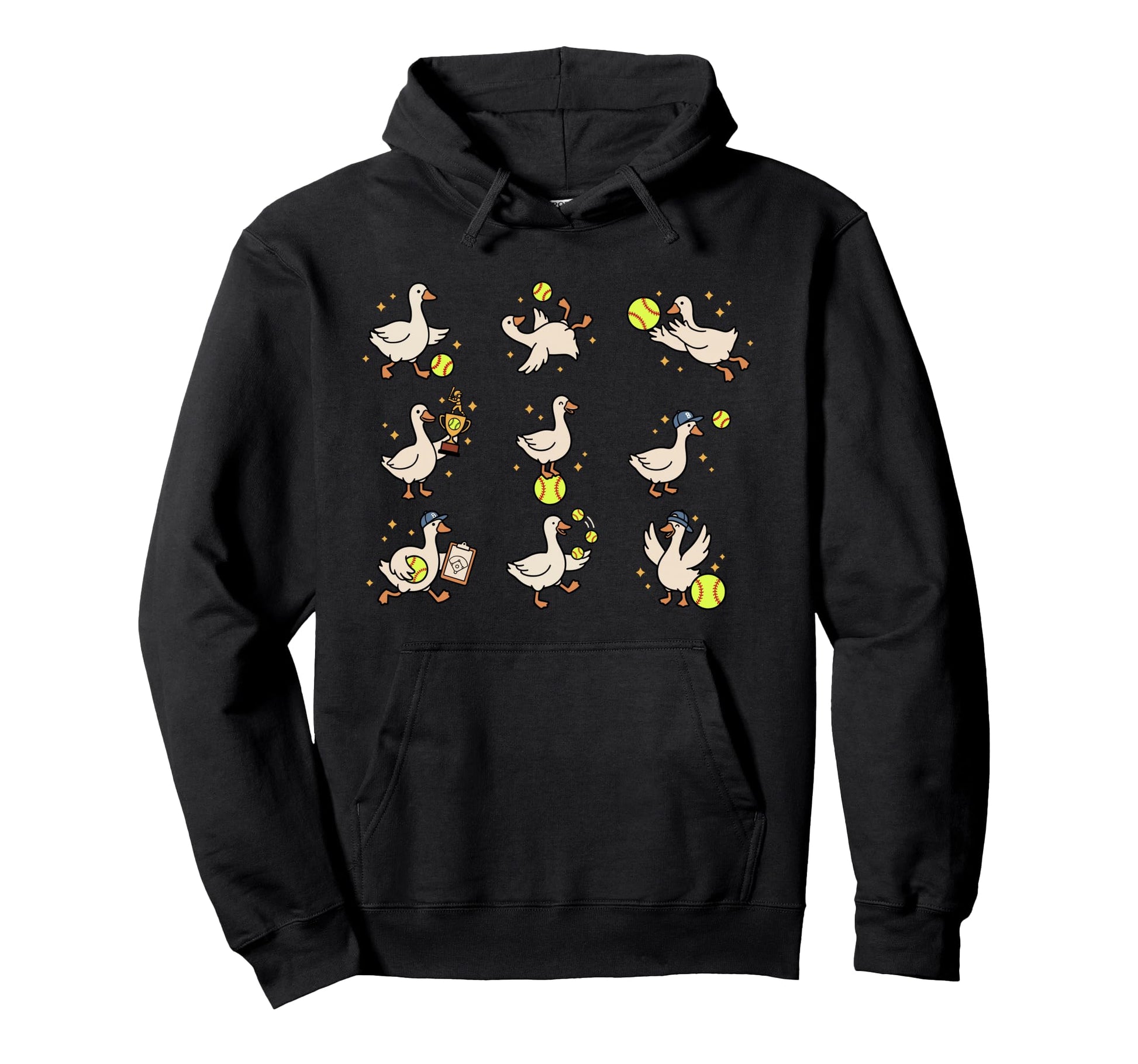 Silly Goose Playing Softball Funny Game Hoodie - Graphic Print for Adults - T-Shirt, Sweatshirt, Hoodie