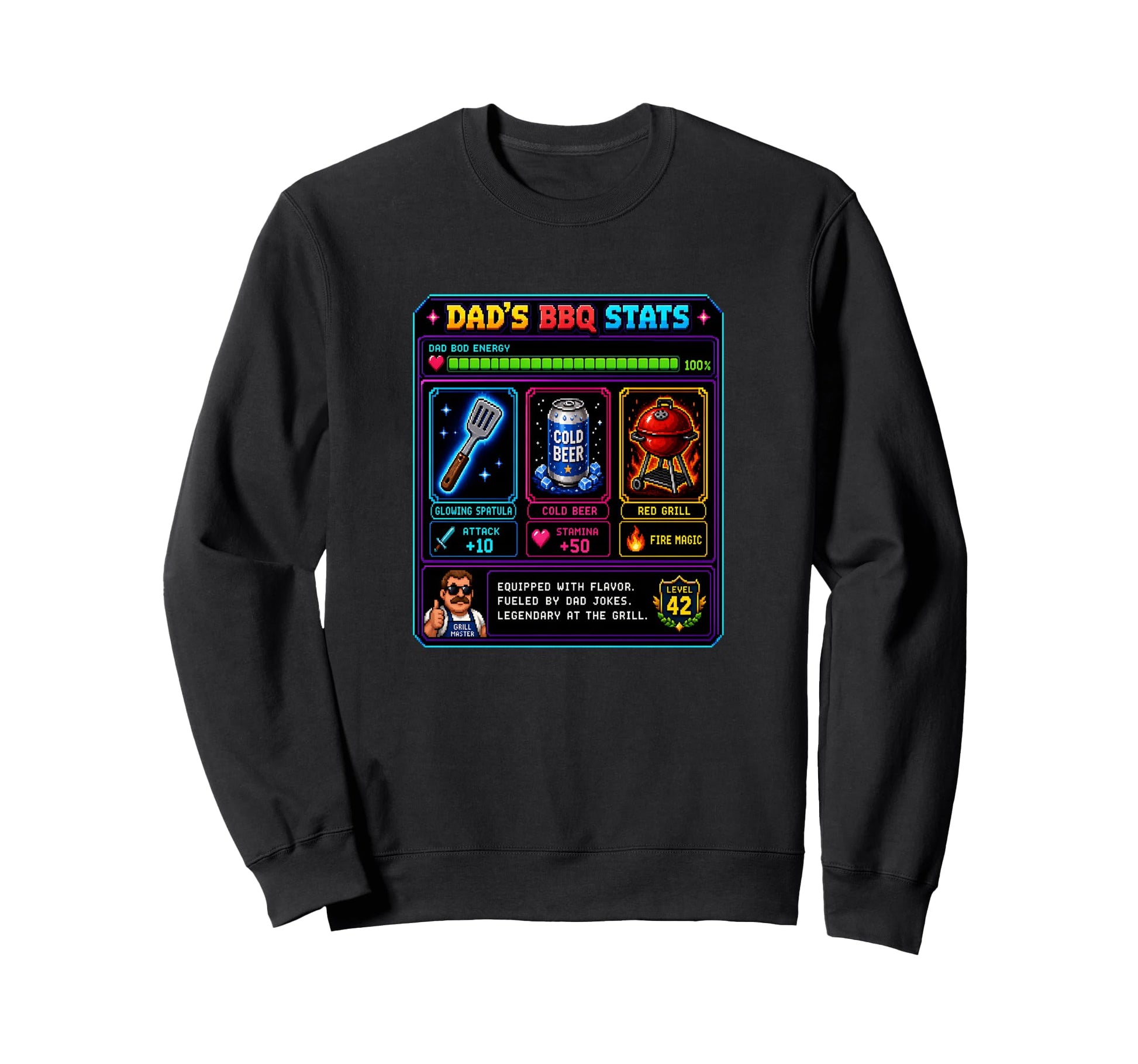 Funny Dads Bbq Stat Pixel Art Grilling Sweatshirt - Unique Graphic Unisex - T-Shirt, Sweatshirt, Hoodie
