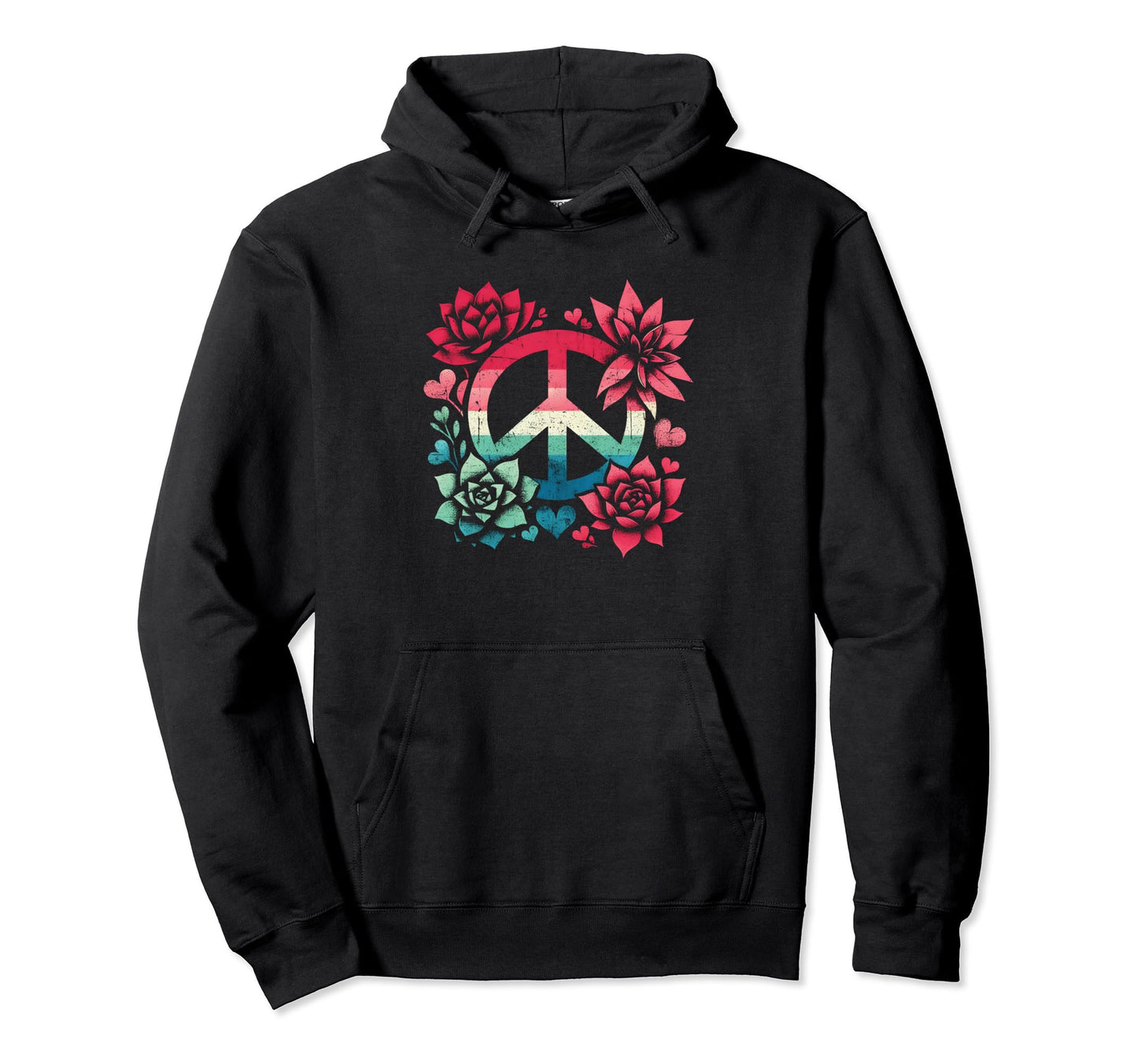 Peace Love And Succulents Peace Symbol Hoodie - Unique Graphic Unisex - T-Shirt, Sweatshirt, Hoodie