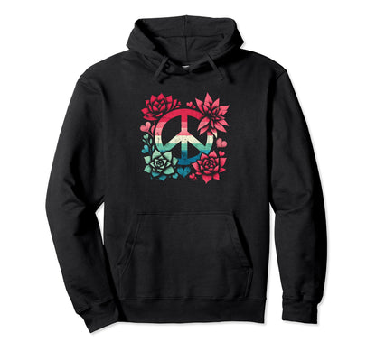 Peace Love And Succulents Peace Symbol Hoodie - Unique Graphic Unisex - T-Shirt, Sweatshirt, Hoodie