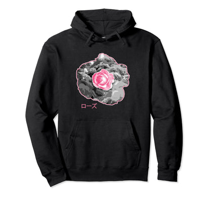 Sad Rose Floral Japanese Aesthetic Hoodie - Unique Graphic Men Women - T-Shirt, Sweatshirt, Hoodie