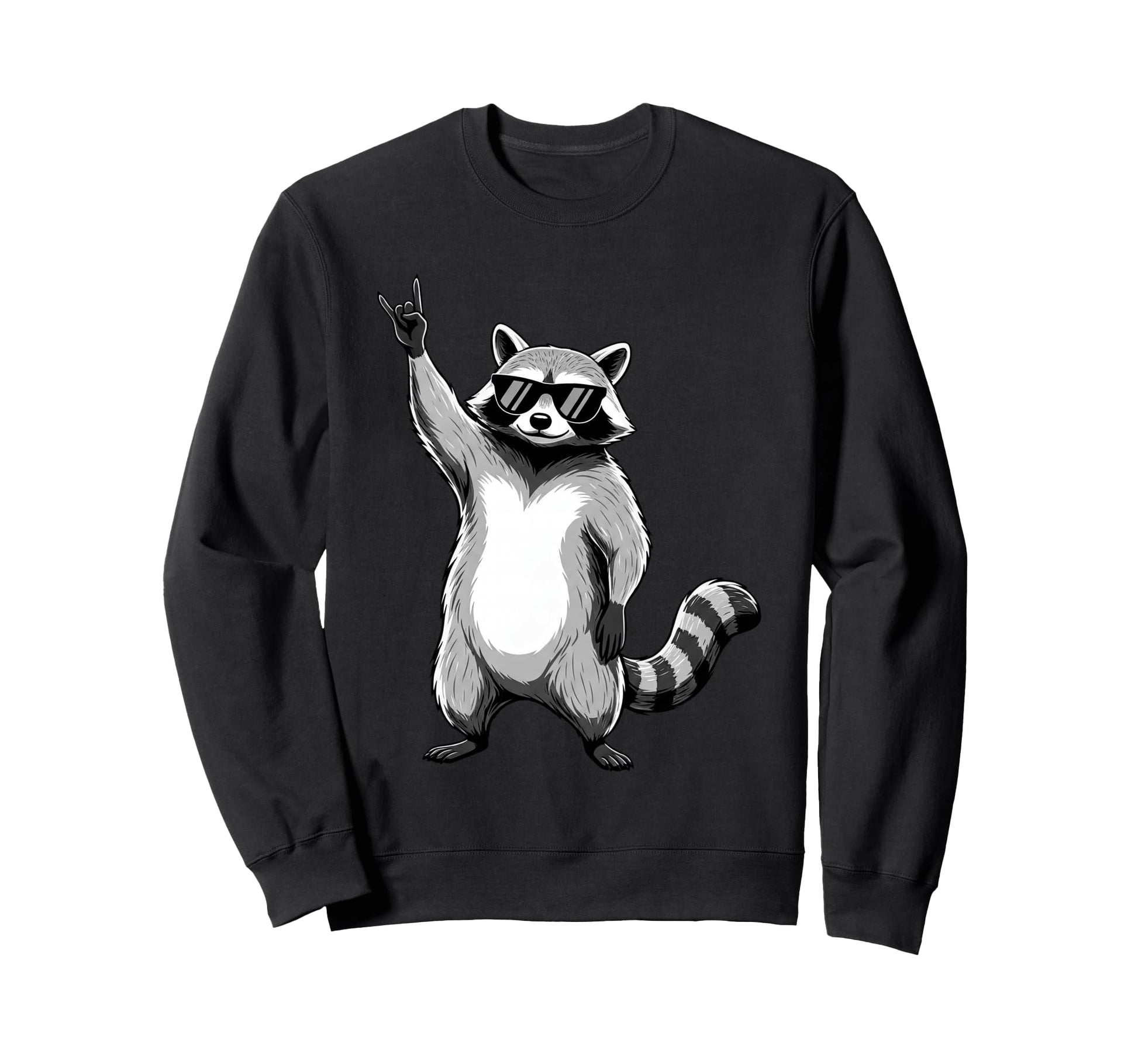 Raccoon Rocking Out Music Gift Animal Sweatshirt - Trendy Graphic Unisex - T-Shirt, Sweatshirt, Hoodie