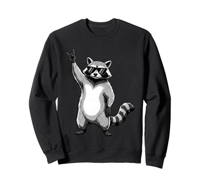 Raccoon Rocking Out Music Gift Animal Sweatshirt - Trendy Graphic Unisex - T-Shirt, Sweatshirt, Hoodie