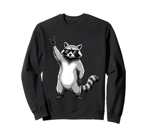 Raccoon Rocking Out Music Gift Animal Sweatshirt - Trendy Graphic Unisex - T-Shirt, Sweatshirt, Hoodie