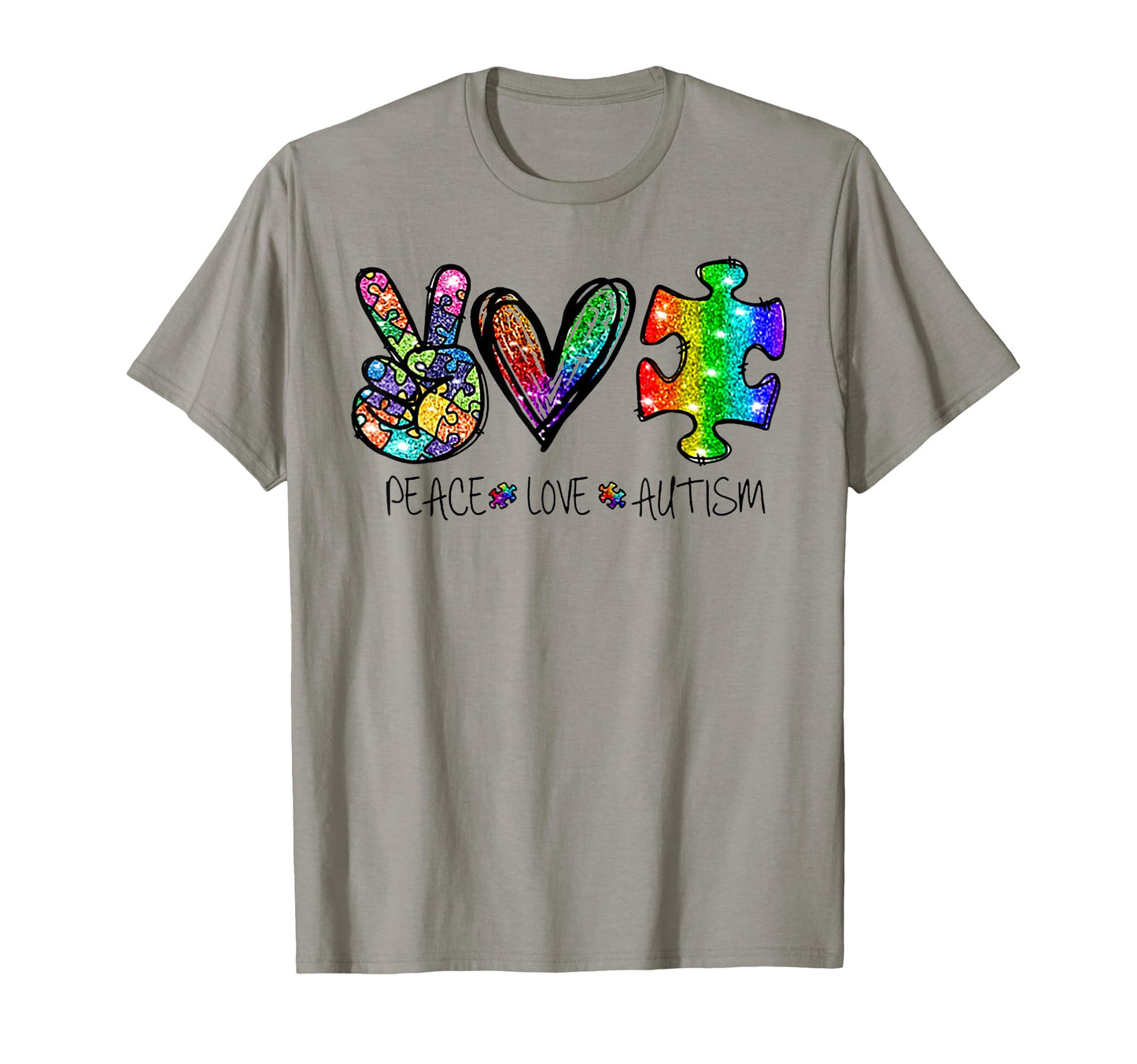 Funny Peace Love Autism Ribbon Hippie T-Shirt - Fun Novelty Design Unisex - T-Shirt, Sweatshirt, Hoodie