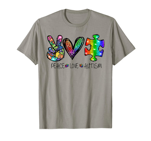 Funny Peace Love Autism Ribbon Hippie T-Shirt - Fun Novelty Design Unisex - T-Shirt, Sweatshirt, Hoodie