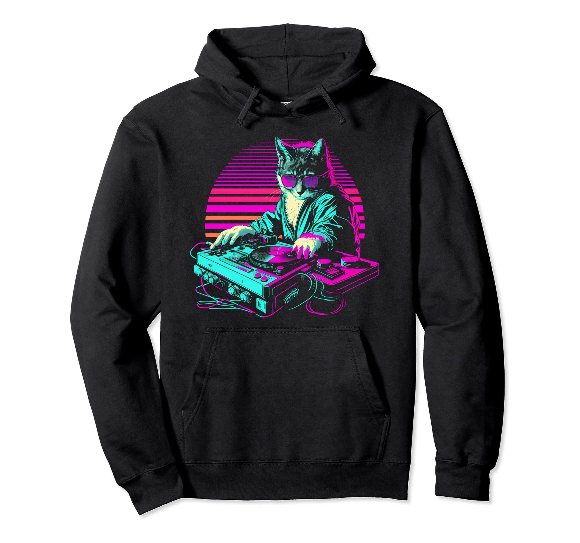 House Dj Cat 80S 90S Kitten Hoodie - Casual Everyday Wear for Adults - T-Shirt, Sweatshirt, Hoodie