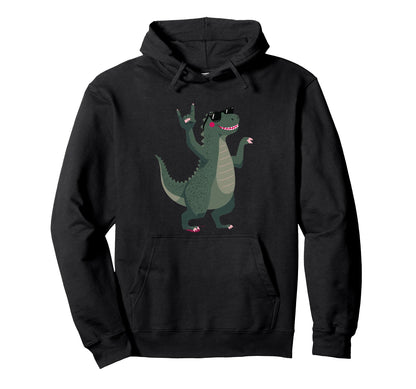 Dinosaur T Rex Rock Hand Sign Punk Hoodie - Streetwear Style for Adults - T-Shirt, Sweatshirt, Hoodie