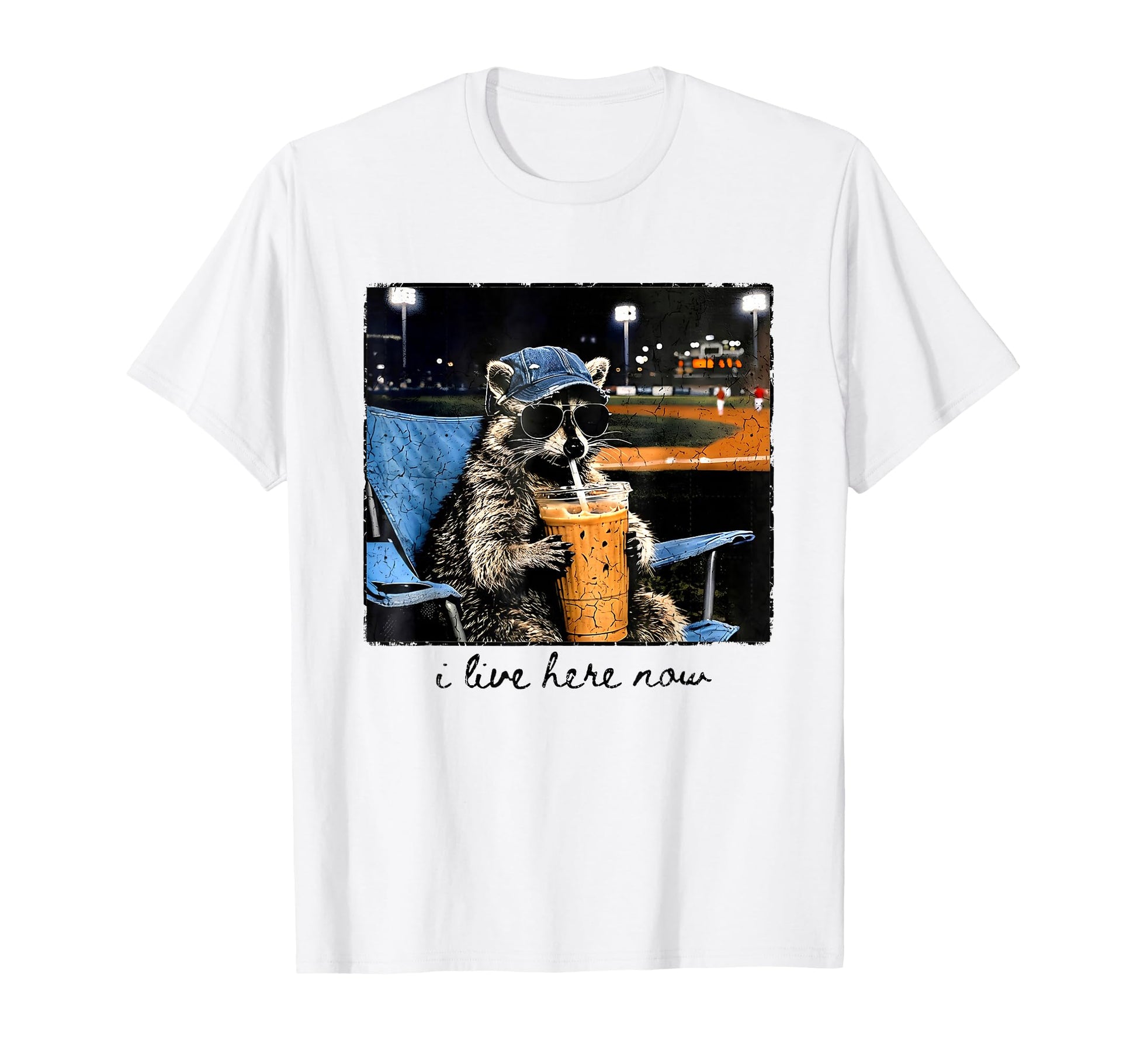 I Live Here Now Baseball Raccoon Meme T-Shirt - Trendy Graphic Men Women - T-Shirt, Sweatshirt, Hoodie