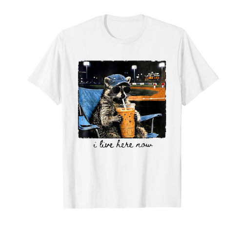 I Live Here Now Baseball Raccoon Meme T-Shirt - Trendy Graphic Men Women - T-Shirt, Sweatshirt, Hoodie