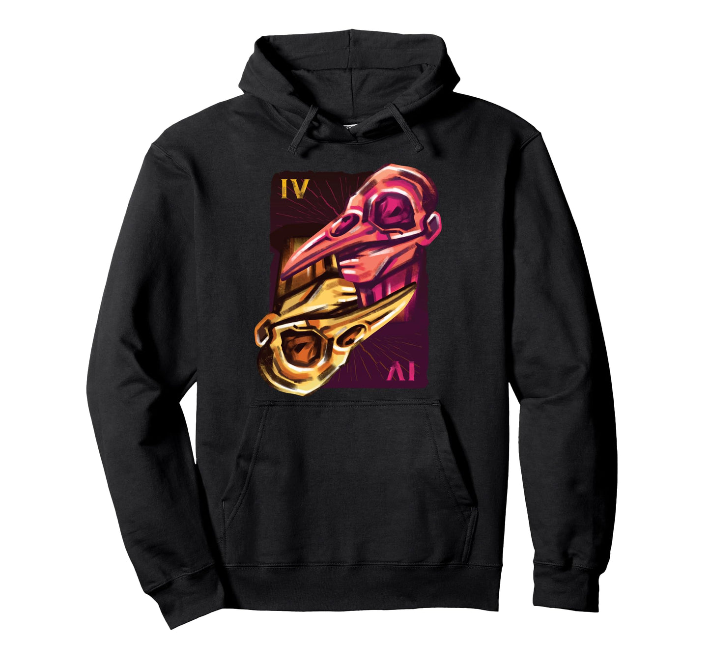 Vaporwave Aesthetic Raven Mask Skull Card Hoodie - Graphic Print Unisex - T-Shirt, Sweatshirt, Hoodie