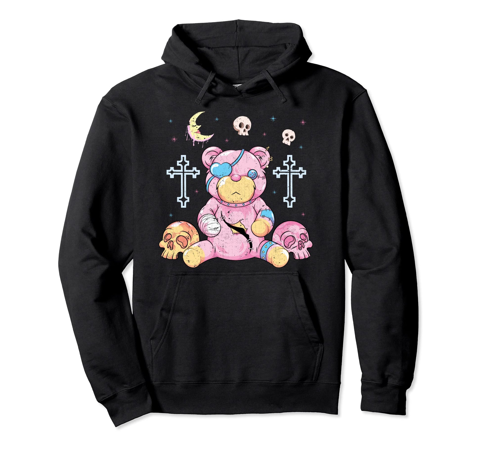 Kowai Teddy Bear Creepy Skulls Scary Hoodie - Unique Graphic for Adults - T-Shirt, Sweatshirt, Hoodie
