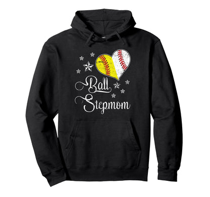 Proud Baseball Softball Stepmom Ball Hoodie - Trendy Graphic Men Women - T-Shirt, Sweatshirt, Hoodie