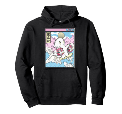 Surfing Ghost Strawberry Milk Japanese Hoodie - Aesthetic Graphic Unisex - T-Shirt, Sweatshirt, Hoodie