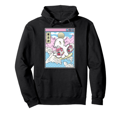 Surfing Ghost Strawberry Milk Japanese Hoodie - Aesthetic Graphic Unisex - T-Shirt, Sweatshirt, Hoodie