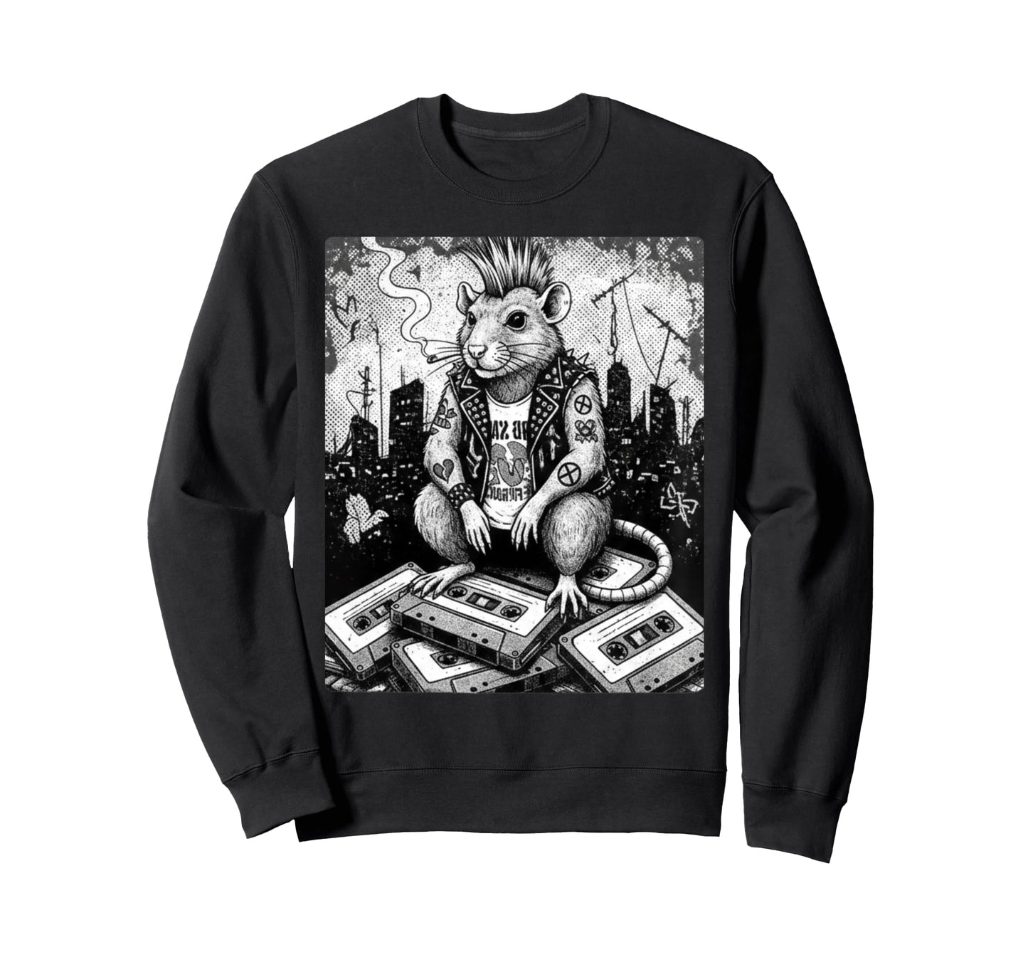 Grunge Rock Smoking Punk Rat Tattoos Sweatshirt - Graphic Print Men Women - T-Shirt, Sweatshirt, Hoodie