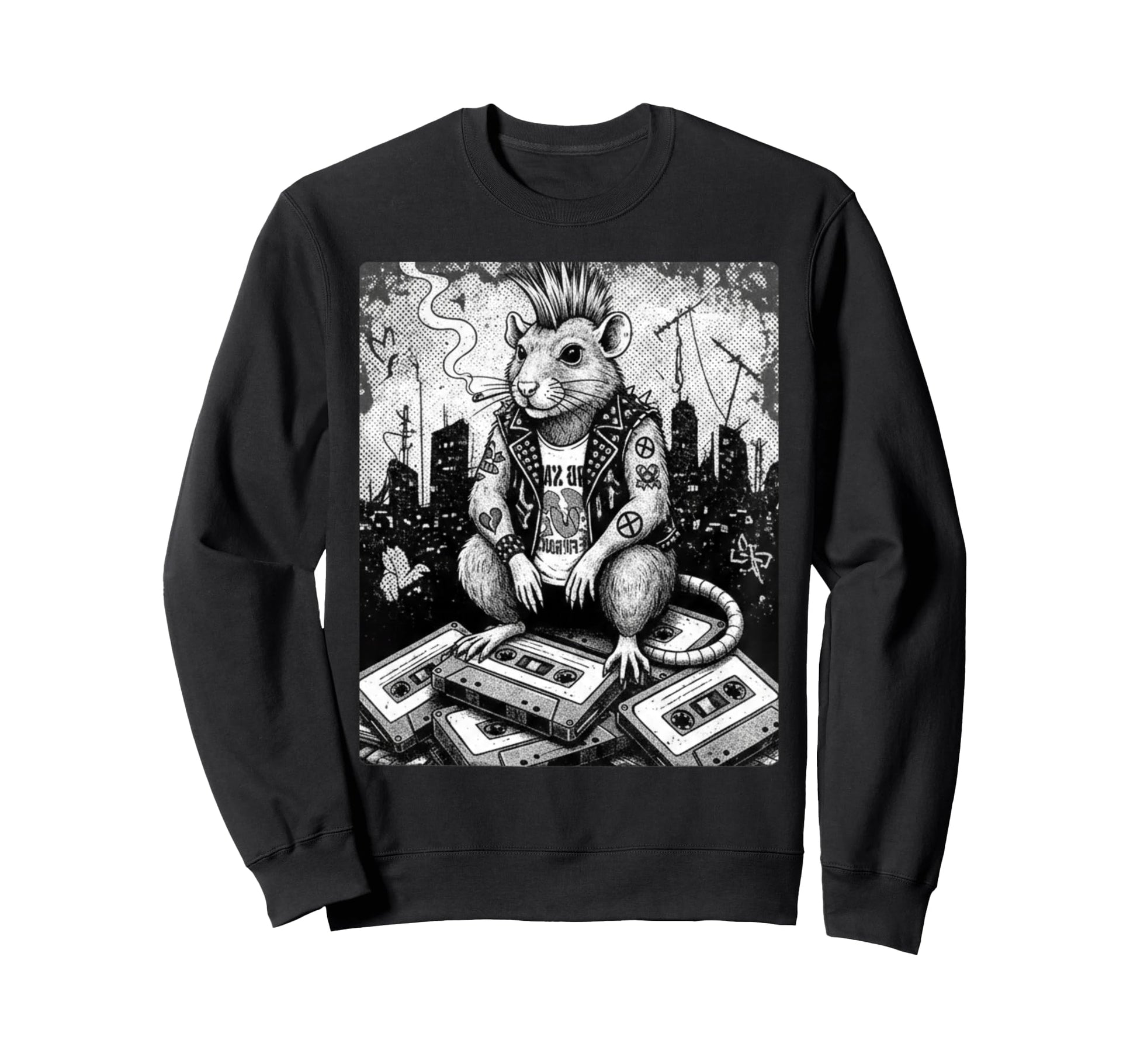 Grunge Rock Smoking Punk Rat Tattoos Sweatshirt - Graphic Print Men Women - T-Shirt, Sweatshirt, Hoodie