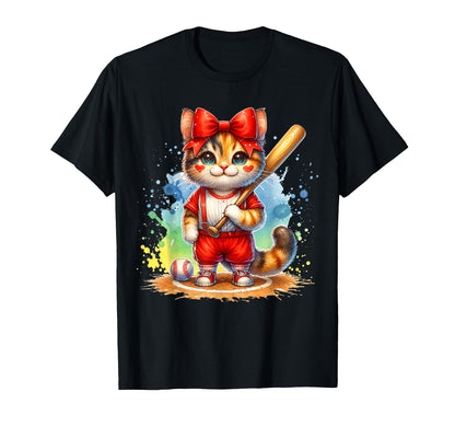 Cat Mom Playing Baseball Funny T-Shirt - Fun Novelty Design Men Women - T-Shirt, Sweatshirt, Hoodie