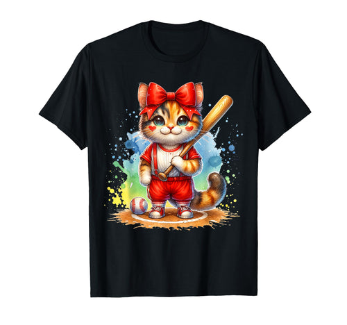 Cat Mom Playing Baseball Funny T-Shirt - Fun Novelty Design Men Women - T-Shirt, Sweatshirt, Hoodie