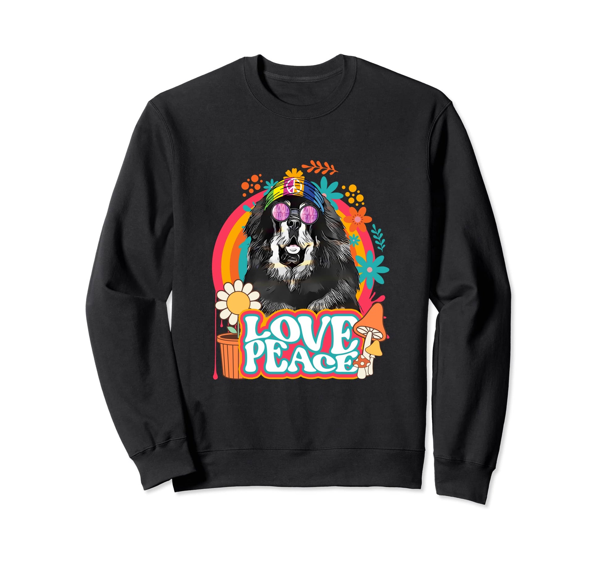 Hippie Mastiff Dog 60S 70S Peace Sweatshirt - Minimalist Print Men Women - T-Shirt, Sweatshirt, Hoodie