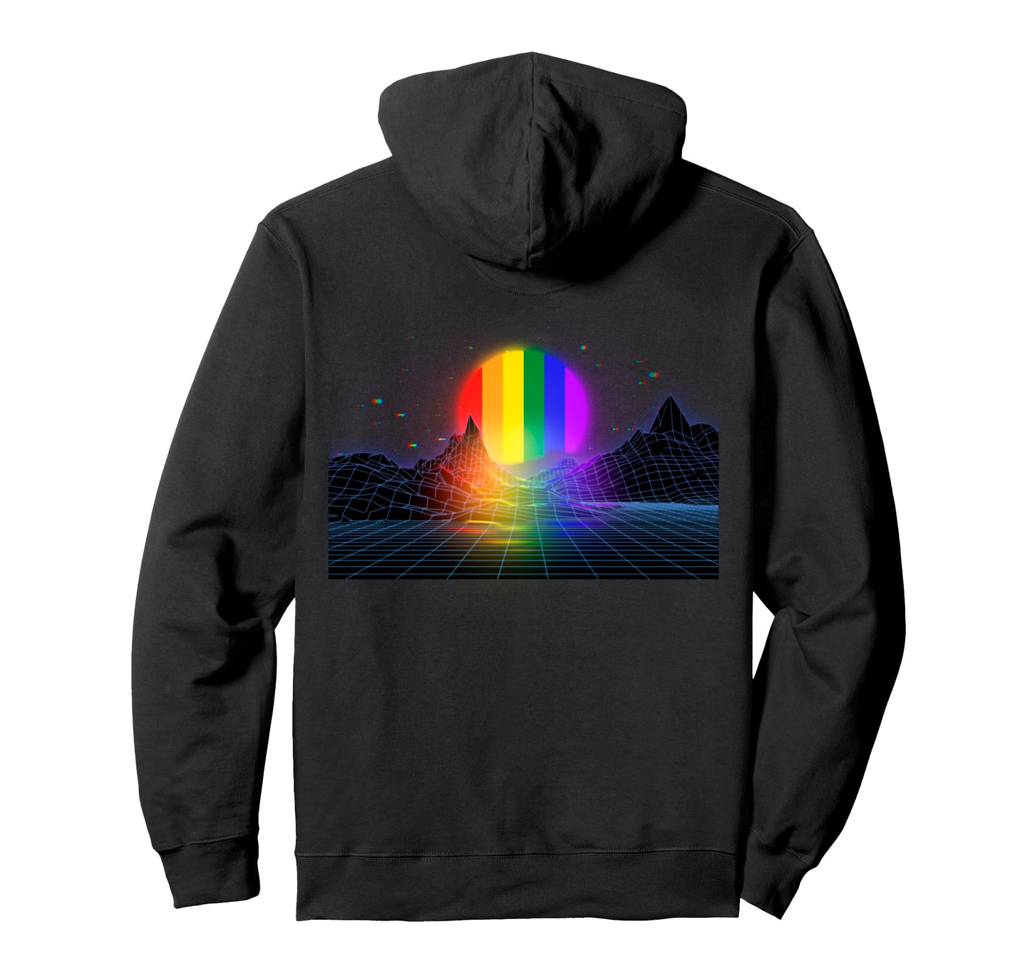 Lgbt Wave Sunset Back 80S 90S Rainbow Sun Hoodie - Unique Graphic Unisex - T-Shirt, Sweatshirt, Hoodie
