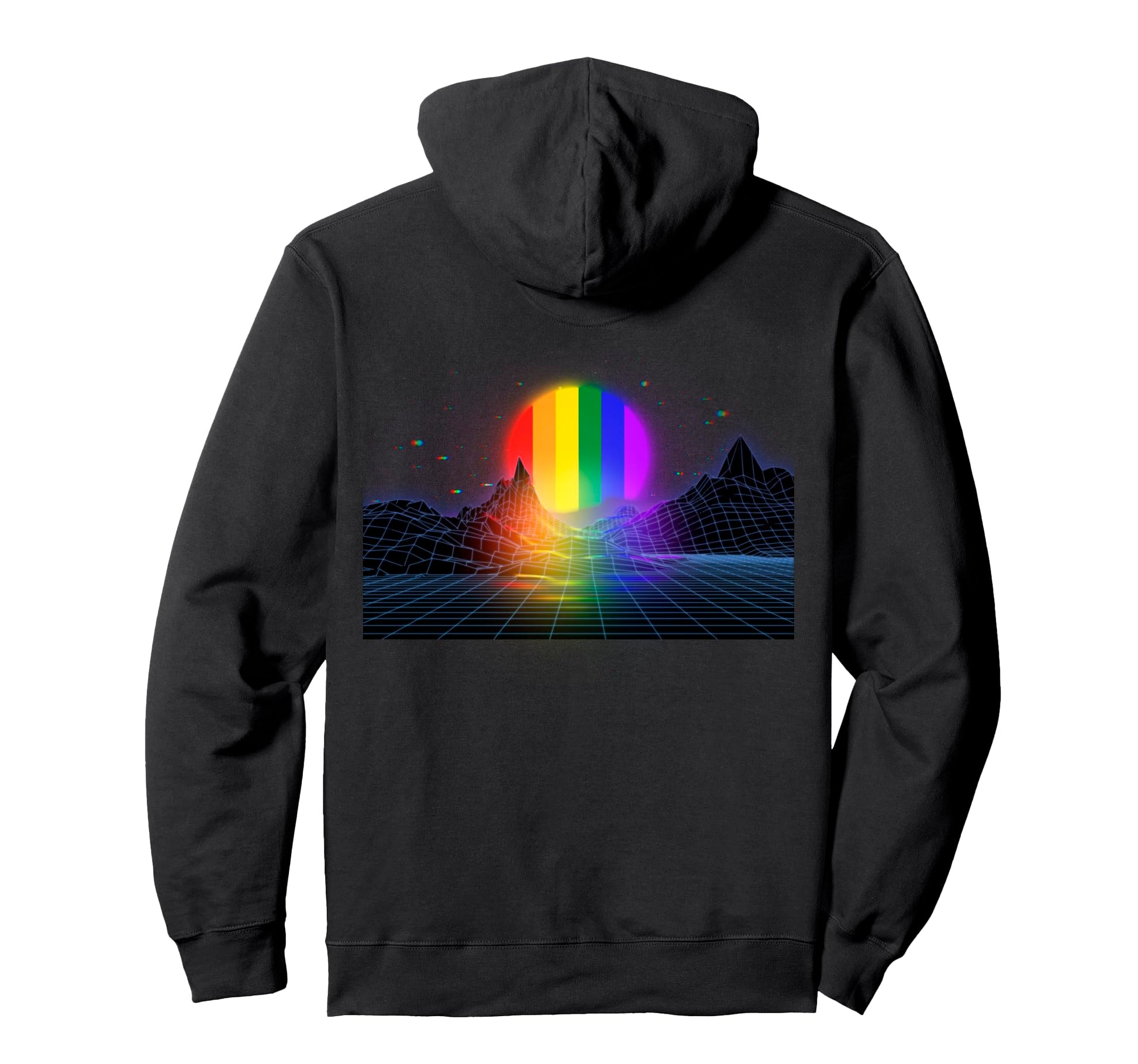 Lgbt Wave Sunset Back 80S 90S Rainbow Sun Hoodie - Unique Graphic Unisex - T-Shirt, Sweatshirt, Hoodie