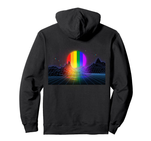 Lgbt Wave Sunset Back 80S 90S Rainbow Sun Hoodie - Unique Graphic Unisex - T-Shirt, Sweatshirt, Hoodie