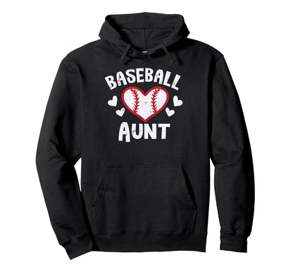 Baseball Aunt Heart Family Matching Aunty Hoodie - Unique Graphic Unisex - T-Shirt, Sweatshirt, Hoodie