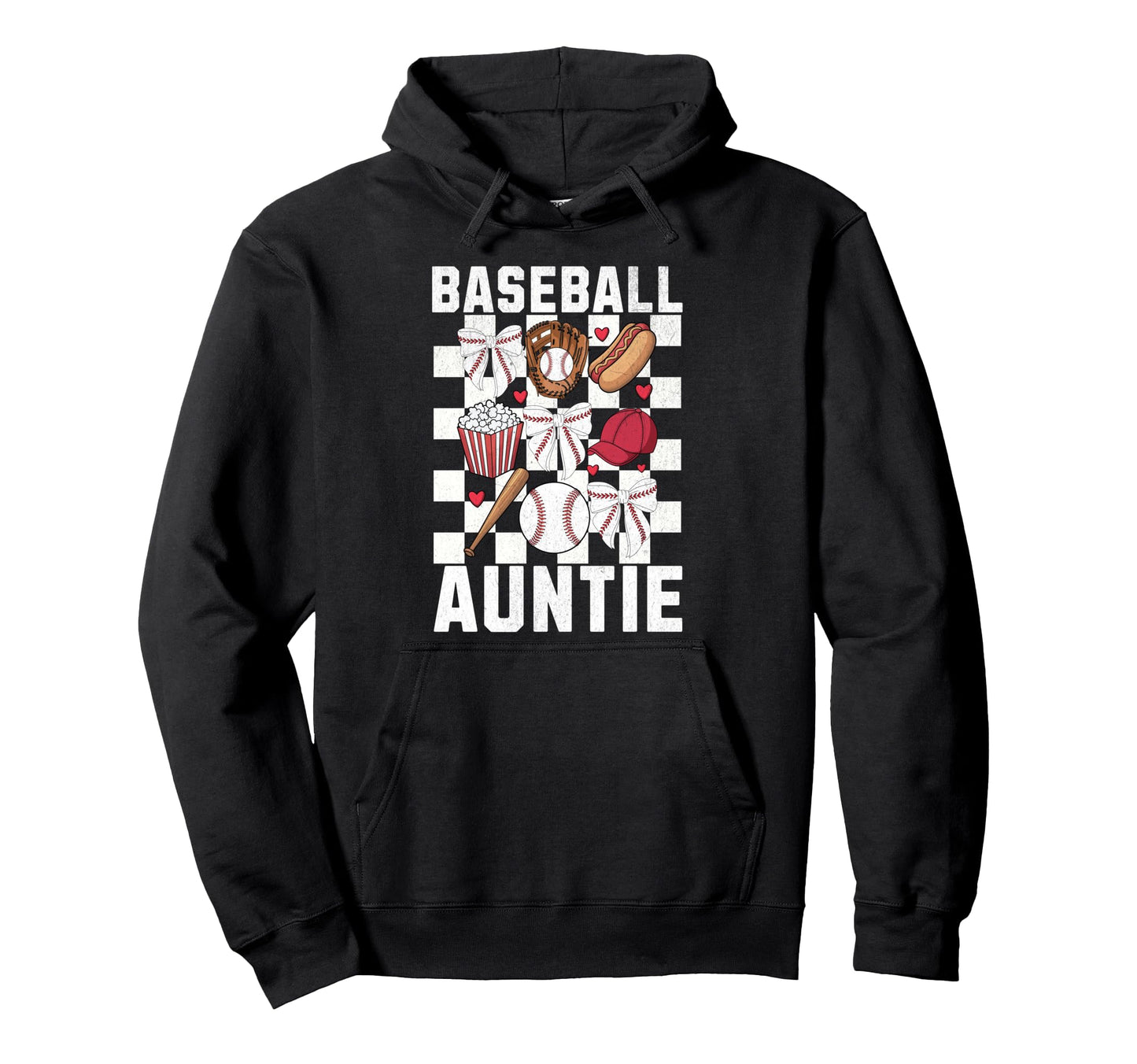 Baseball Aunt Coquette Bow Checkered Hoodie - Graphic Print for Adults - T-Shirt, Sweatshirt, Hoodie