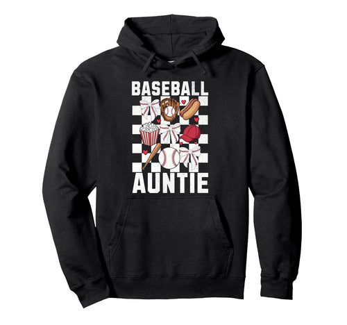 Baseball Aunt Coquette Bow Checkered Hoodie - Graphic Print for Adults - T-Shirt, Sweatshirt, Hoodie
