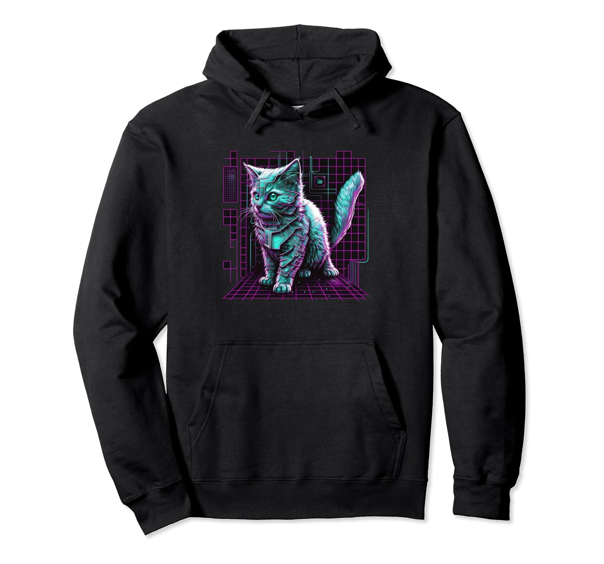 Retrowave Aesthetic Vaporwave Cat Hoodie - Aesthetic Graphic for Adults - T-Shirt, Sweatshirt, Hoodie