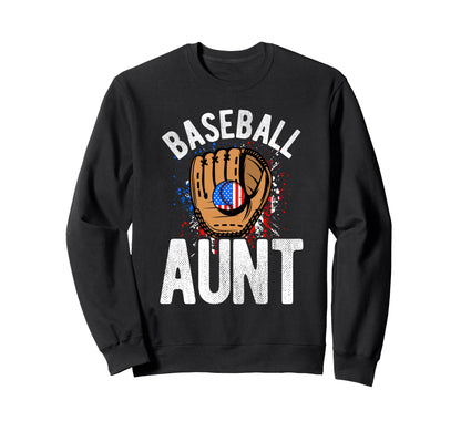 Baseball Aunt Usa Flag Sweatshirt - Fun Novelty Design Men Women - T-Shirt, Sweatshirt, Hoodie