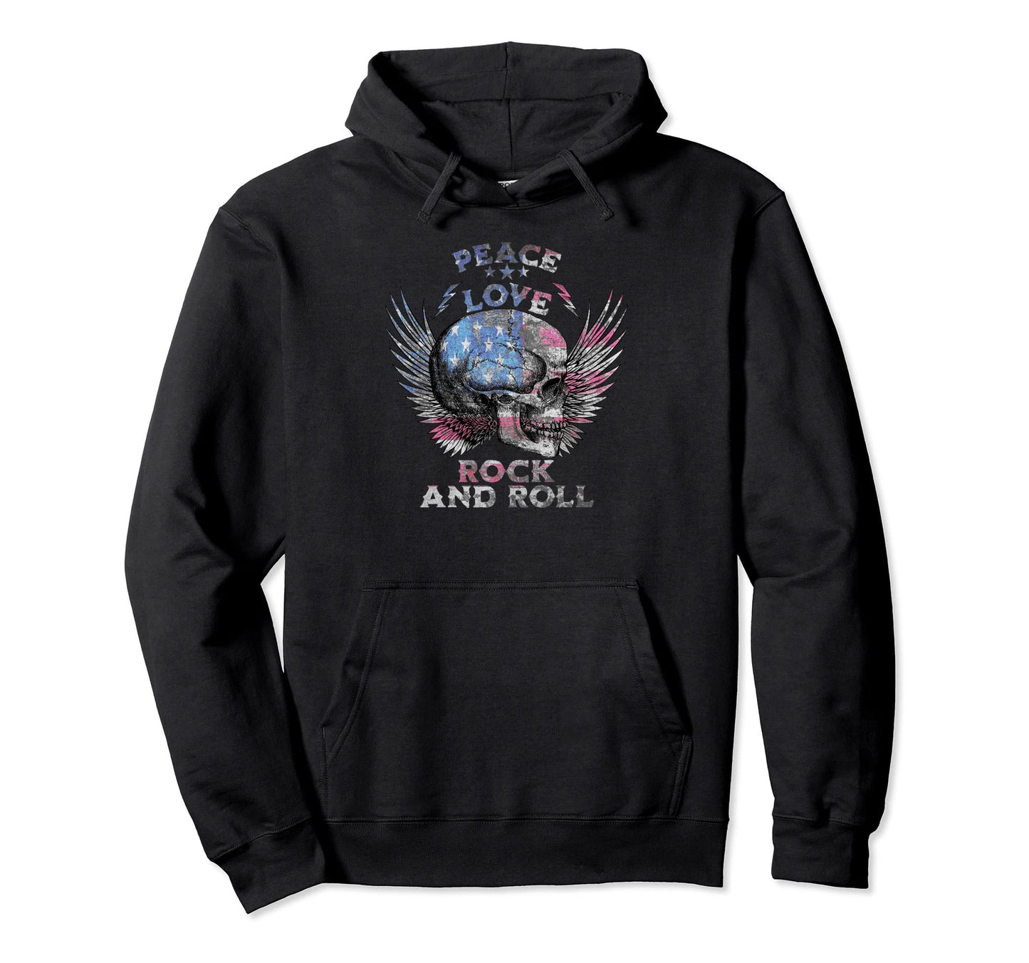 Peace Love Rock And Roll Distressed Hoodie - Fun Novelty Design Unisex - T-Shirt, Sweatshirt, Hoodie
